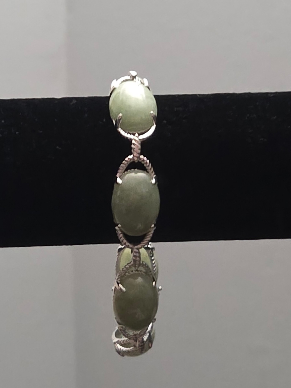 Vintage 925 Silver Green Jade Rope Link Bracelet 8.25"